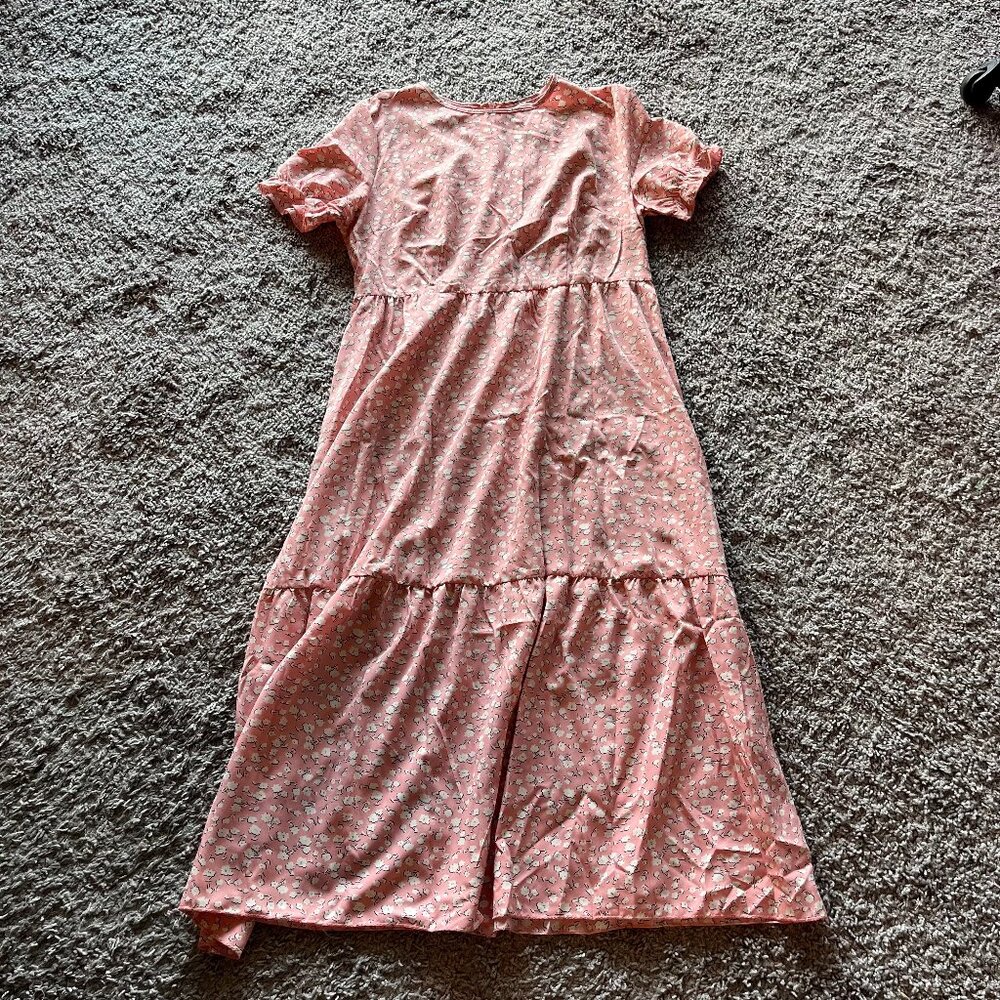 SHEIN Light Pink Ditsy Floral Midi Dress